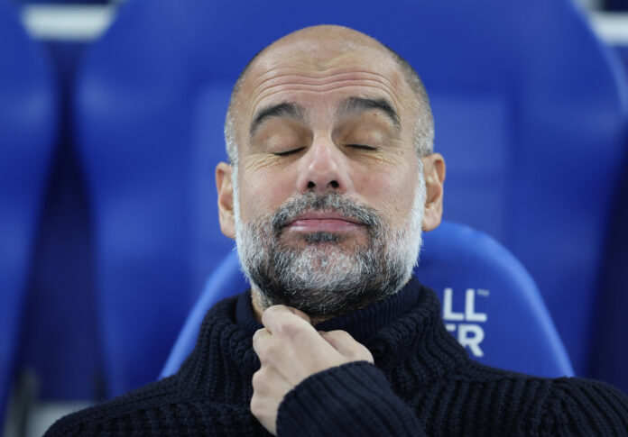 Brighton and Hove, England, 9th November 2024. Pep Guardiola, head coach of Manchester City during the Premier League ma Pep's Manchester City crisis needs a tactical change