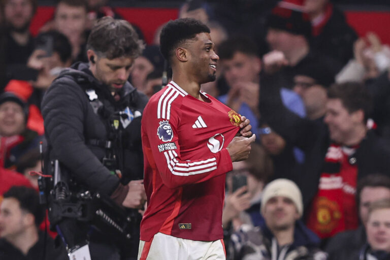 Manchester United, ManU FC v Southampton FC Amad Diallo of Manchester United celebrates scoring a goal for their side to make it 2-1 during the Manchester United FC v Southampton FC English Premier League match at Old Trafford, Manchester, England, United Kingdom on 16 January 2025 Credit: Jake Kirkman/Every Second Media Editorial use only. All images are copyright Every Second Media Limited. No images may be reproduced without prior permission. All rights reserved. Premier League and Football League images are subject to licensing agreements with Football DataCo Limited. Copyright: xIMAGO/EveryxSecondxMediax ESM-1285-0243