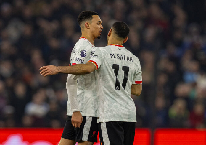 Football - FA Premier League - Aston Villa FC v Liverpool FC Trent Alexander-Arnold and Mohamed Salah, Liverpool