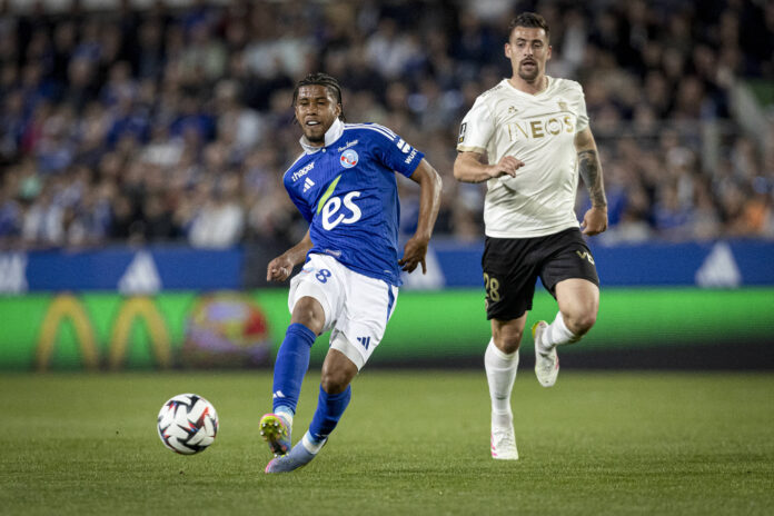 FOOTBALL : Racing Strasbourg vs Nice. - Ligue 1 Stade de la Meinau 12/04/2025 Andrey Santos, Strasbourg player on loan from Chelsea