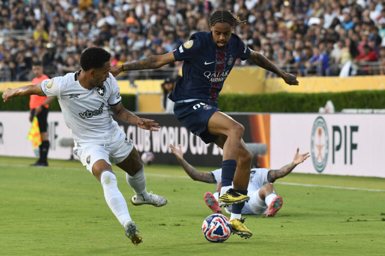 FIFA Club World Cup 2025 Bradley Barcola of Paris Saint-Germain plays the ball during the match between PSG and Botafogo